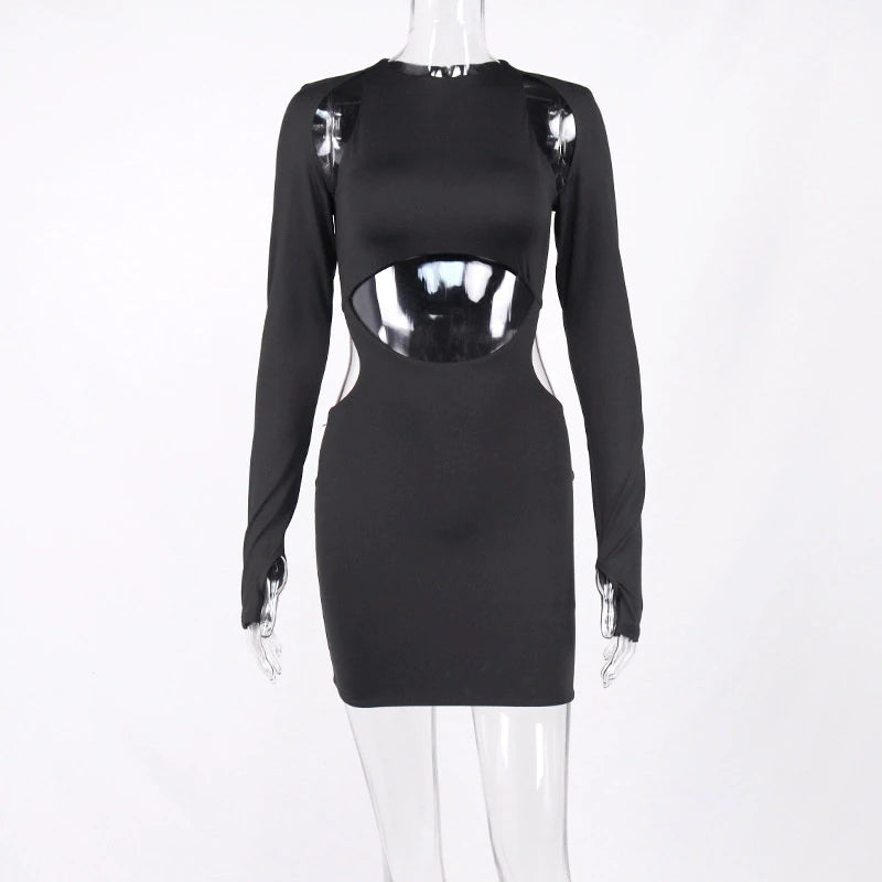 Hollow Out Full Sleeve O-Neck Mini Dress, iBuyXi.com