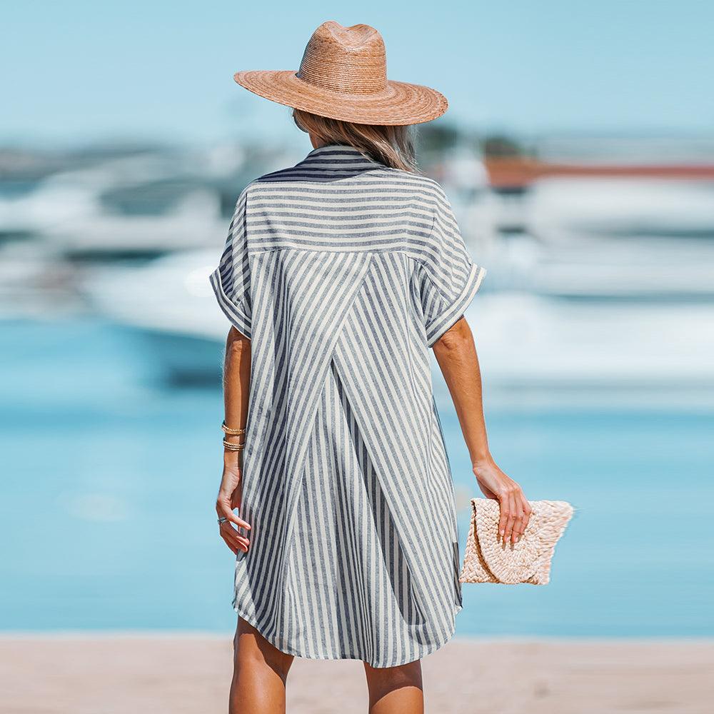 Striped Short Dolman Sleeve Loose Shirt Dress