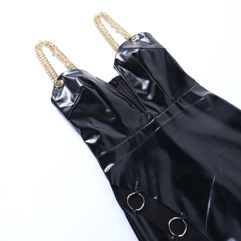 Chain Deep V-Neck High Rise Slit Party Maxi Dress, ibuyxi.com