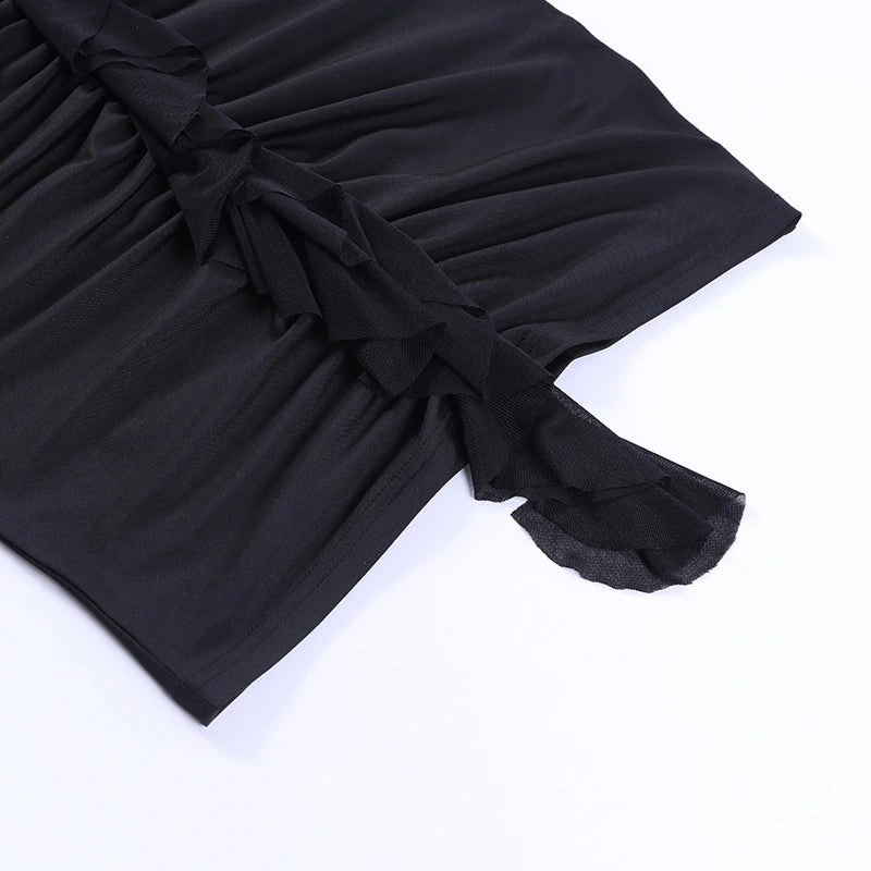 Ruffles Halter Bandage Sleeveless Backless Cutout Mini Dress, ibuyxi.com