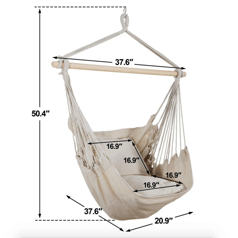 Hammock Chair Swing Hanging Rope Net Chair Porch Patio with 2 Cushions , iBuyXi.com online shopping store, camping equipments, backyard decoration, patio decorations, white swing chair, good quality swing chair, free shipping, hammock swing chair