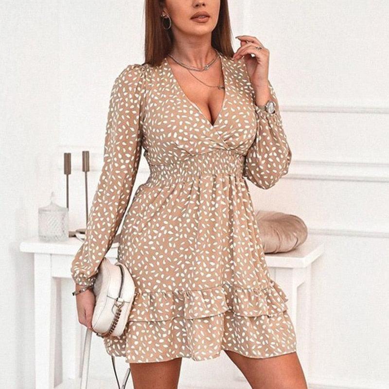 Cascading Ruffle Long Sleeve A-Line Mini Dress M Cascading Ruffle Long Sleeve A-Line Mini Dress M