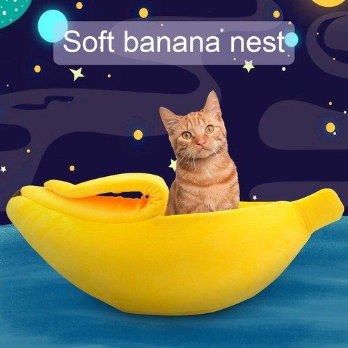 Banana Cat Bed House Cozy, Cute Banana Puppy Cushion, Kennel Warm Portable Pet, Basket Supplies Mat Beds for Cats Kittens, Banana House Boat Dog Cat Soft Bed Yellow, iBuyXi.com