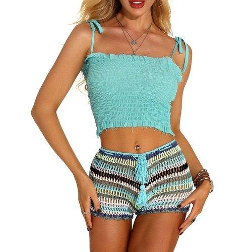 Cropped Tank Top Sleeveless Beach Cover Up In Solid Color Swatch Strappy, Vest Crop Top And Bottom Swimwear. - ibuyxi.com