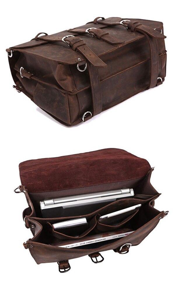 Vintage Crazy Horse Genuine Leather Business Briefcase Bag, ibuyxi.com