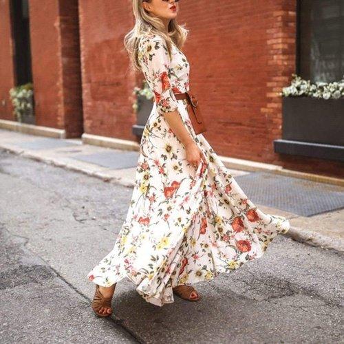 boho swing dress Peach Speck Print Swing Dress - Plunge Mini Dress