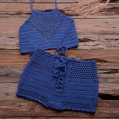 Handmade Crochet Bikini Set which is perfect to wear as Bathing Suits and Surfing Clothes which comes with Hollow Swimsuit Design. - ibuyxi.com