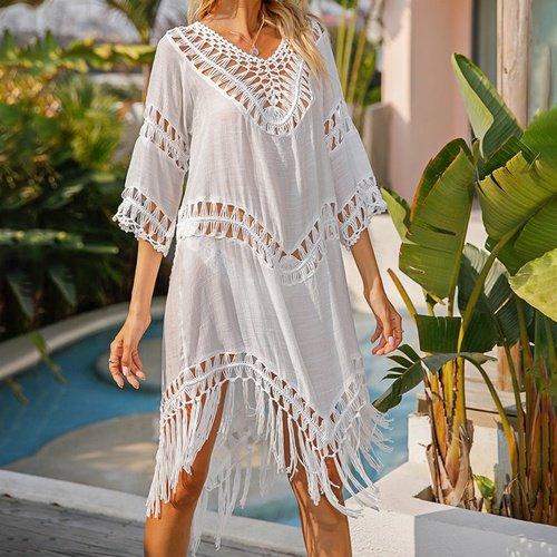 Crochet Patchwork Hollow Bikini Coverup White / One Size Crochet Patchwork Hollow Bikini Coverup White / One Size