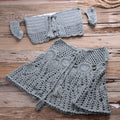 Crochet Hollow Out Swimsuit with Off Shoulder Crop Top Skirt For Beach, Holiday Bathing, and Swimming. iBuyXi.com
