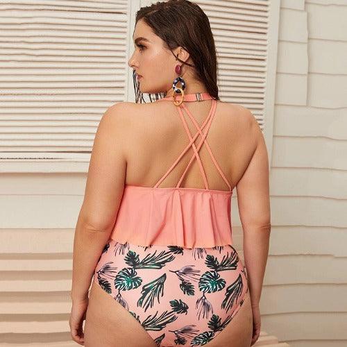 Plus Size High Waist Neck-Halter Tankini Set - Main Image