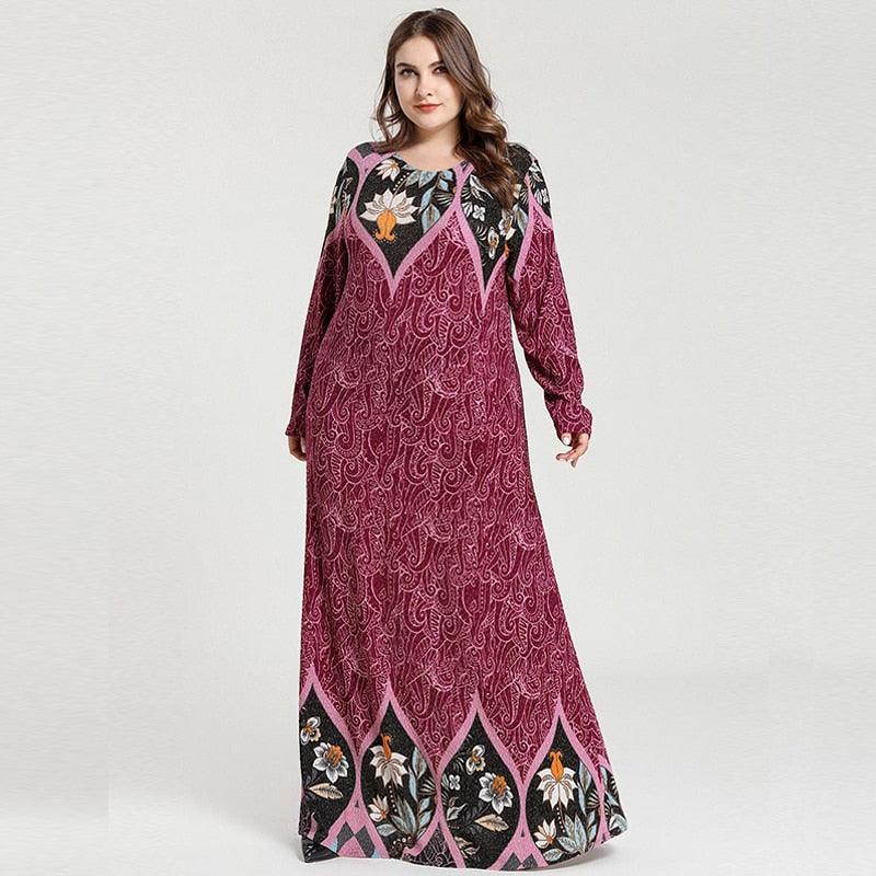 Plus Size Long Sleeve Floral Casual Maxi Dress 4XL Plus Size Long Sleeve Floral Casual Maxi Dress 4XL