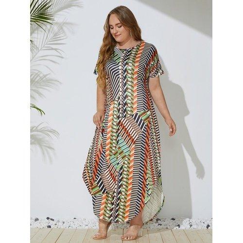 Plus Size Short Sleeve Striped Print Casual Side Split Maxi Dress XXXL Plus Size Short Sleeve Striped Print Casual Side Split Maxi Dress XXXL