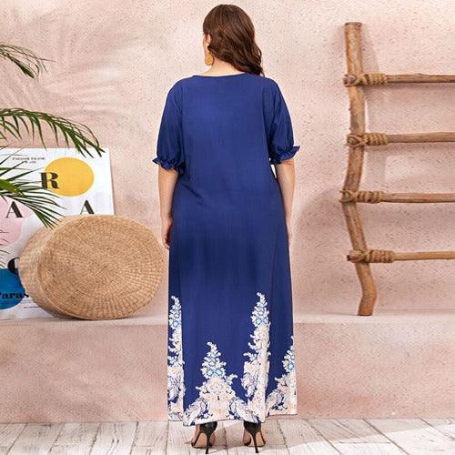Plus Size Short Sleeve Floral Print Casual Maxi Dress XXXL