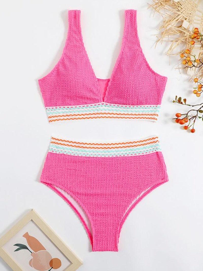 Padded Solid High Waist V-neck Bathing Suit, summer clothing, tankini set, bikini set, crochet bikini set, iBuyXi.com