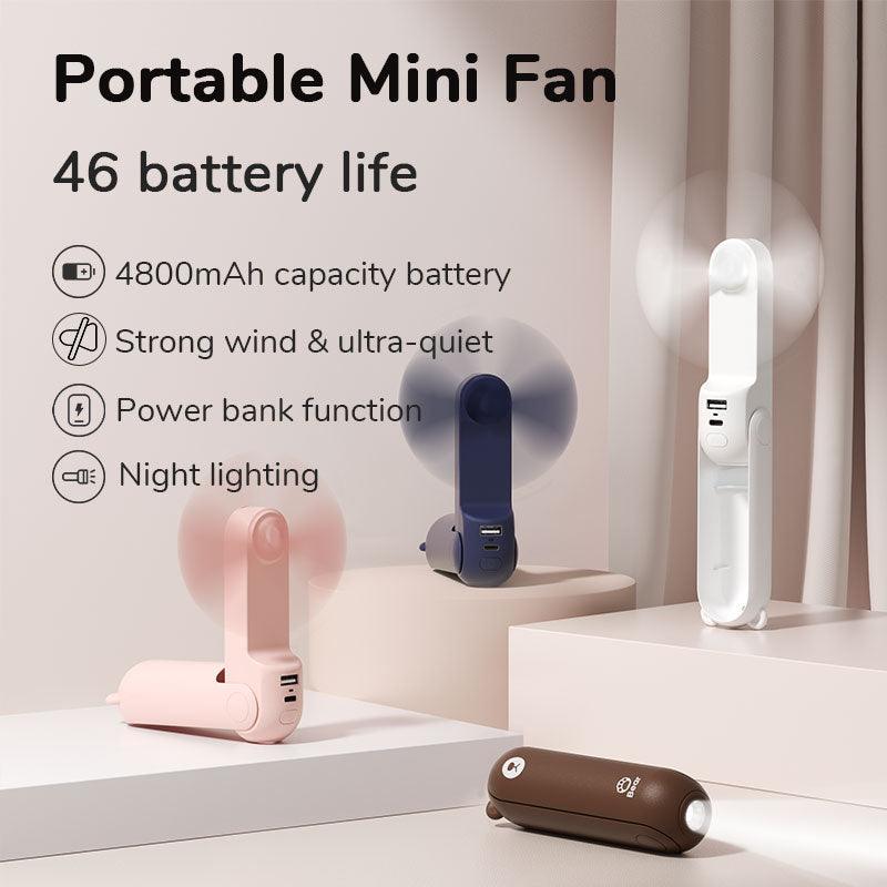 Portable Fan Mini Handheld Fan USB 4800mAh Recharge Hand Held Small Pocket Fan with Power Bank Flashlight Feature, ibuyxi.com
