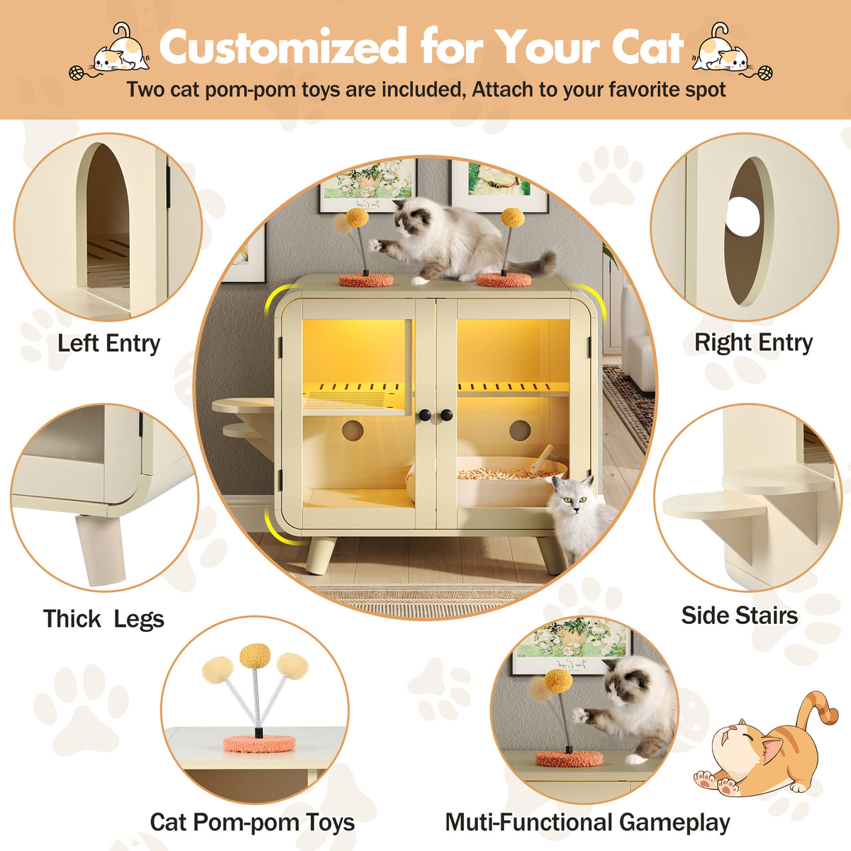 Cat Hidden Litter Box Enclosure With RGB LED Light - view 4