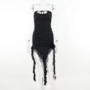 Strapless Ruffle Irregular Robe Lace-up Off-Shoulder Backless Mini Dress, ibuyxi.com