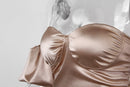 Satin Off-Shoulder Ruched Puff Sleeve Backless Bodycon Mini Dress, ibuyxi.com