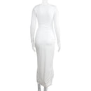 Hollow Out High Split Square Collar Full Sleeve Bodycon Maxi Dress, ibuyxi.com