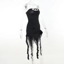 Strapless Ruffle Irregular Robe Lace-up Off-Shoulder Backless Mini Dress, ibuyxi.com