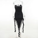 Strapless Ruffle Irregular Robe Lace-up Off-Shoulder Backless Mini Dress, ibuyxi.com