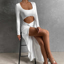 Hollow Out High Split Square Collar Full Sleeve Bodycon Maxi Dress, ibuyxi.com