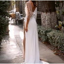 Irregular Splicing Lace Mesh V-Neck Collar Long Sleeve Trouser Maxi Dress,ibuyxi.com