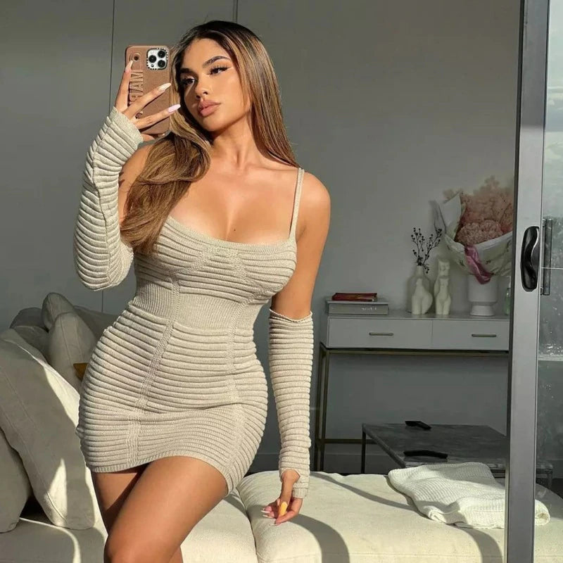 Off-Shoulder Push Up Knitted Bodycon Party Mini Dress, ibuyxi.com