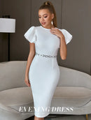 Off Shoulder Short Sleeve Sashes Evening Midi Dress, ibuyxi.com