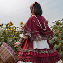 2025 HOT Sweet Girl Lolita Women Dress Vintage Patchwork Red Dresses with Cloak