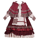 2025 HOT Sweet Girl Lolita Women Dress Vintage Patchwork Red Dresses with Cloak
