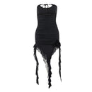 Strapless Ruffle Irregular Robe Lace-up Off-Shoulder Backless Mini Dress, ibuyxi.com