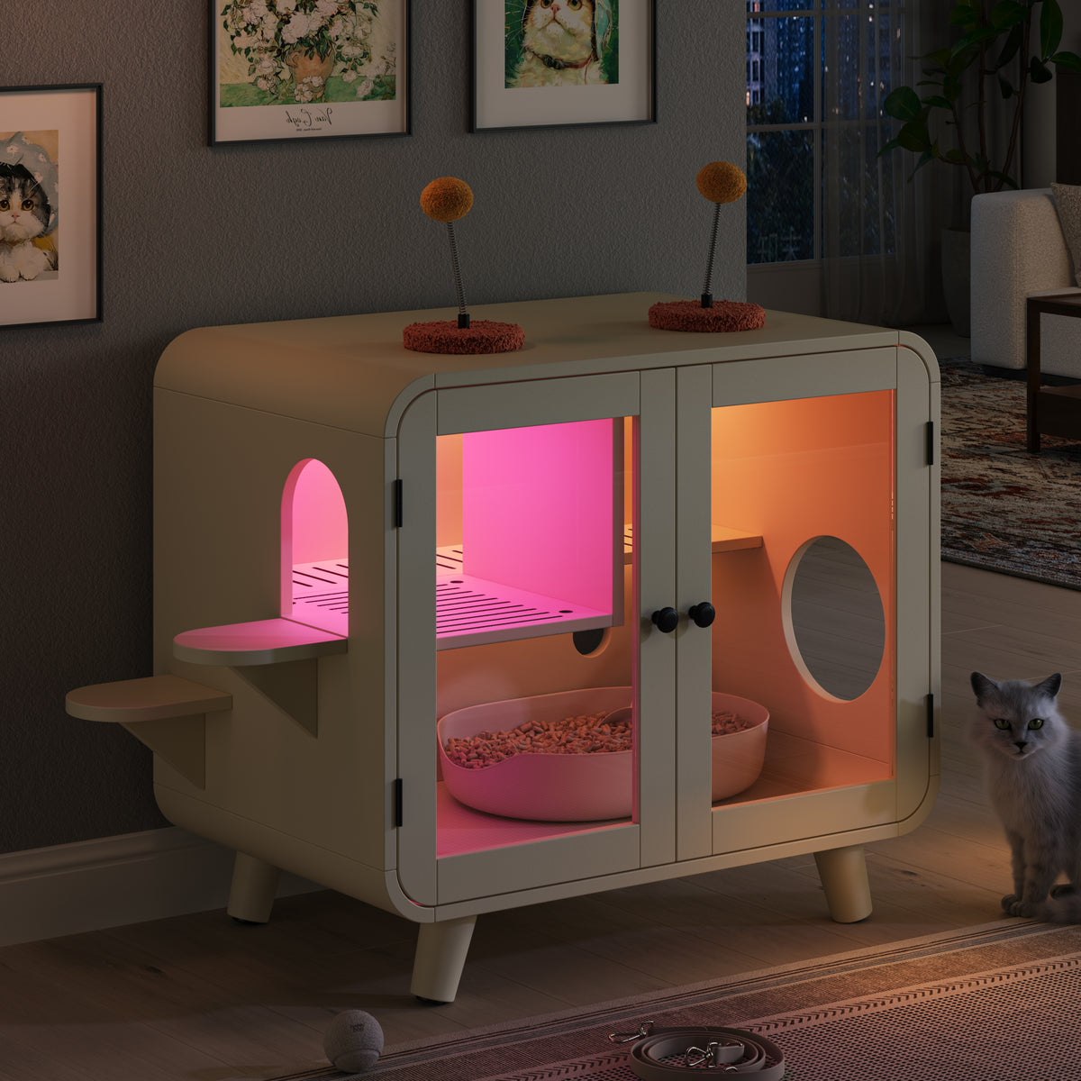 Cat Hidden Litter Box Enclosure With RGB LED Light - view 5
