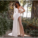 Irregular Splicing Lace Mesh V-Neck Collar Long Sleeve Trouser Maxi Dress, ibuyxi.com