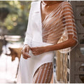 Irregular Splicing Lace Mesh V-Neck Collar Long Sleeve Trouser Maxi Dress, ibuyxi.com