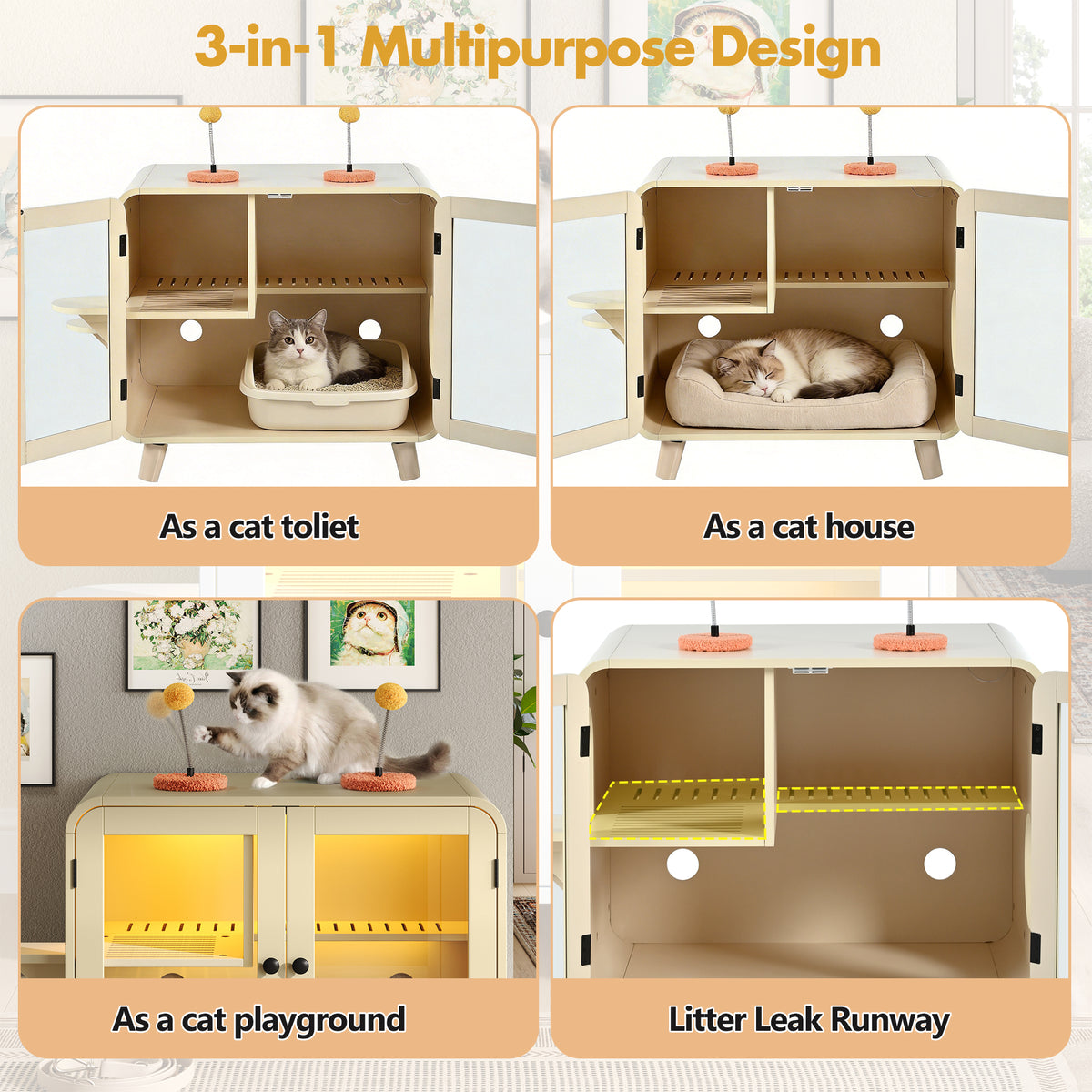 Cat Hidden Litter Box Enclosure With RGB LED Light - view 3
