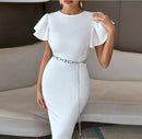 Off Shoulder Short Sleeve Sashes Evening Midi Dress, ibuyxi.com