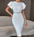 Off Shoulder Short Sleeve Sashes Evening Midi Dress, ibuyxi.com