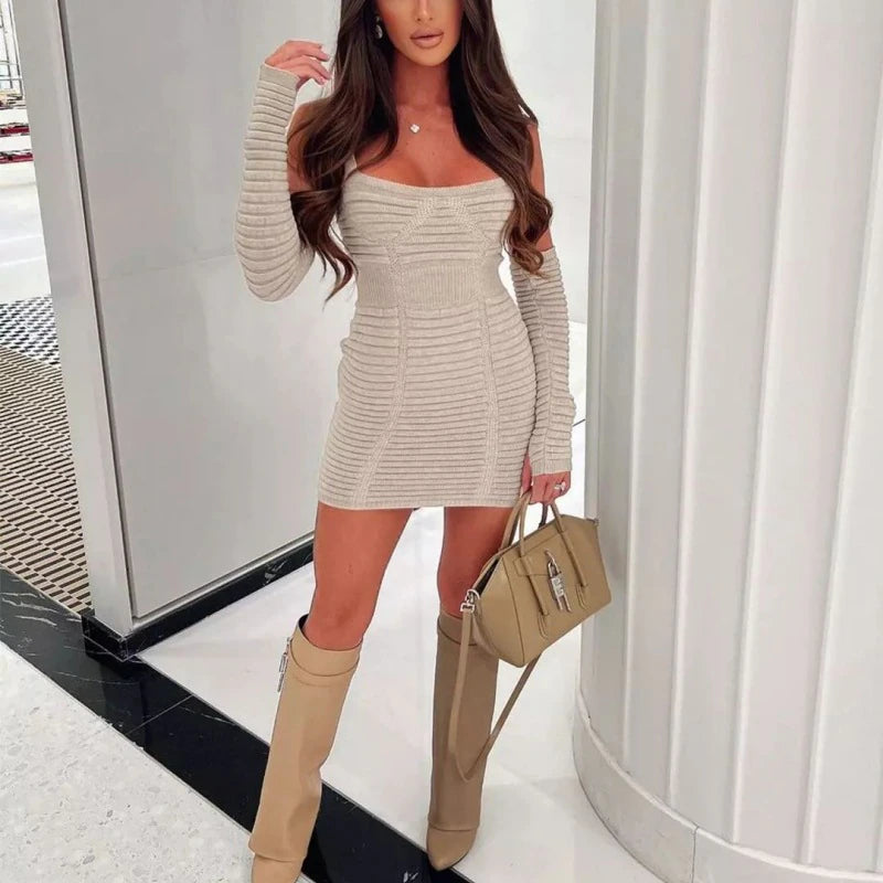 Off-Shoulder Push-Up Knitted Bodycon Party Mini Dress