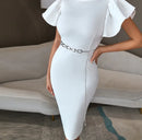 Off Shoulder Short Sleeve Sashes Evening Midi Dress, ibuyxi.com