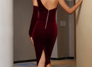 Velvet One Shoulder Long Sleeve Evening Midi Dress, ibuyxi.com