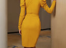 Long Puff Sleeve V-Neck Sashes Evening Mini Dress, ibuyxi.com