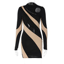 Hollow Out Patchwork O-Neck Full Sleeve Bodycon Mini Dress, ibuyxi.com