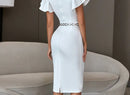 Off Shoulder Short Sleeve Sashes Evening Midi Dress, ibuyxi.com