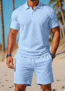 Casual Comfortable Breathable Short Sleeve Shirt Short Set, iBuyXi.com