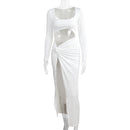 Hollow Out High Split Square Collar Full Sleeve Bodycon Maxi Dress, ibuyxi.com