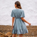 Flared Sleeve V-neck Ruffle Mini Dress For Women Sexy Tie Waist A-line Dress 2023 Summer Female Dress, ibuyxi.com