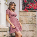 Pink V-neck Flared Short Sleeve Mini Dress Women Sexy Wrap Tie Ruffled A-line Holiday Beach Dress 2023 Summer Female Dress, ibuyxi.com