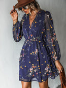 MISS PETAL V-neck Chiffon A-Line Mini Dress Woman Navy Floral Sexy Long Sleeve Party Dress 2023 Spring Autumn Female Sundress, ibuyxi.com