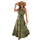 Olive Green Belted Tube Maxi Dress For Women Sexy Strapless Long Beach Holiday A-line Dress 2023 Summer Sundress, ibuyxi.com